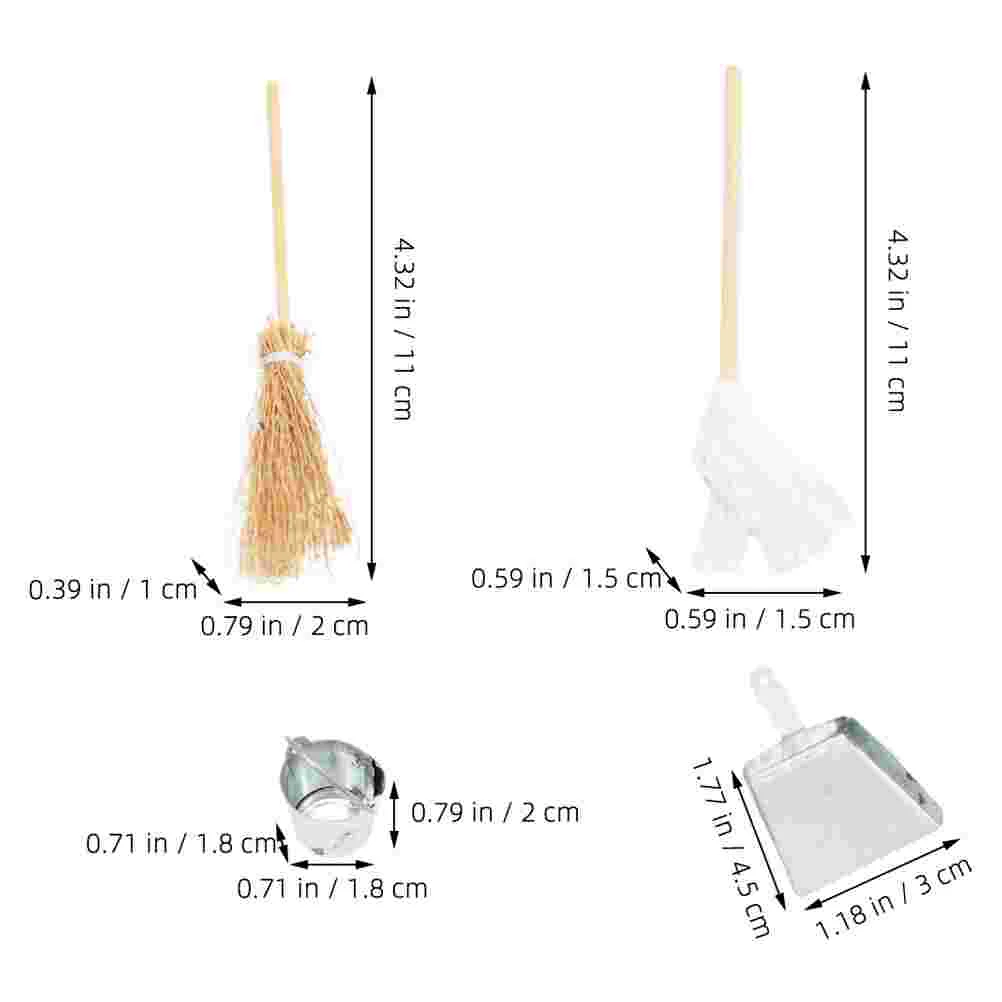 Combination House Broom Dolls Cleaning Tools Iron Miniature Figurines Props