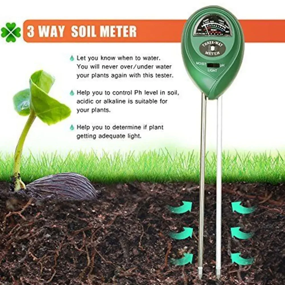 2024 NEW 3 In1 Moisture Sunlight PH Meter Soil Water Acidity Humidity Light PH Test Garden Plants Flowers Moist Tester