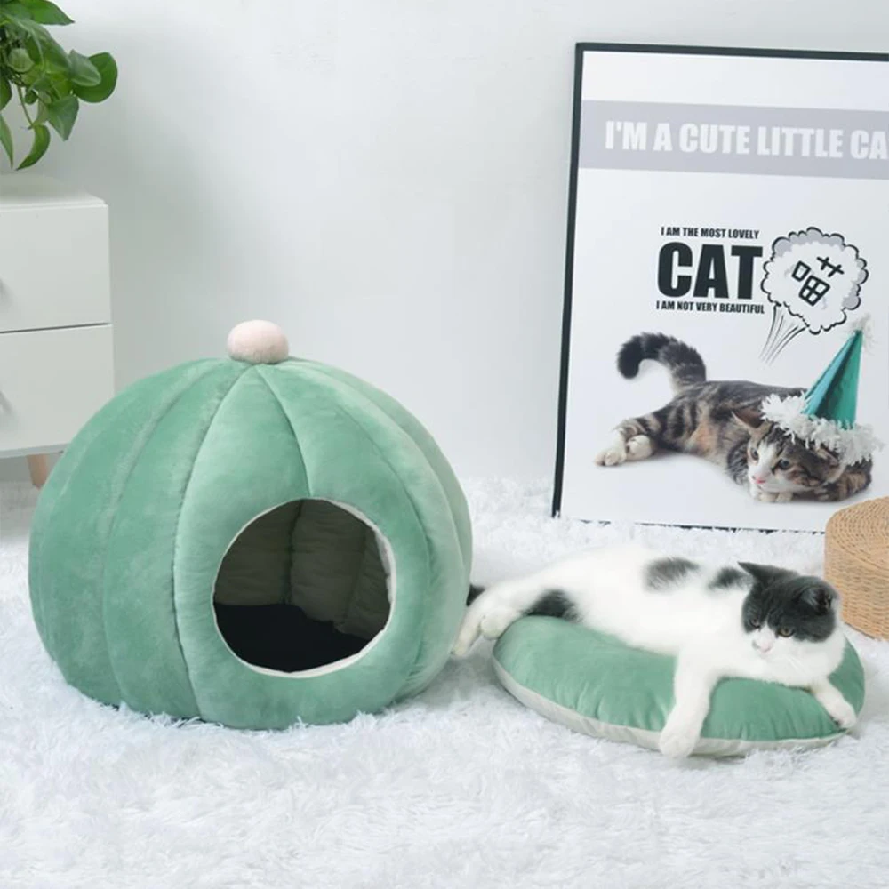 

Pet Cat House Cat Bed Soft Warm Semi-Enclosed Cave Velvet Tent For Small Dogs Kitten Plush Nest Cozy Sleeping Mat Cat Supplies