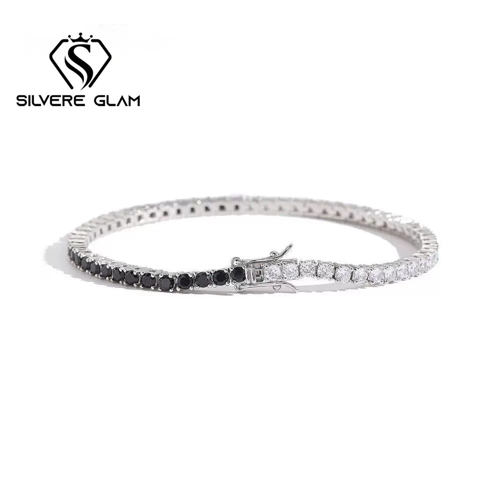 

Сертифицированный TY GRA 3 мм 0,1 карата градиентного цвета, черный, белый цвет, муассанит, теннисный браслет для мужчин и женщин, браслеты из серебра 925 пробы Gemston