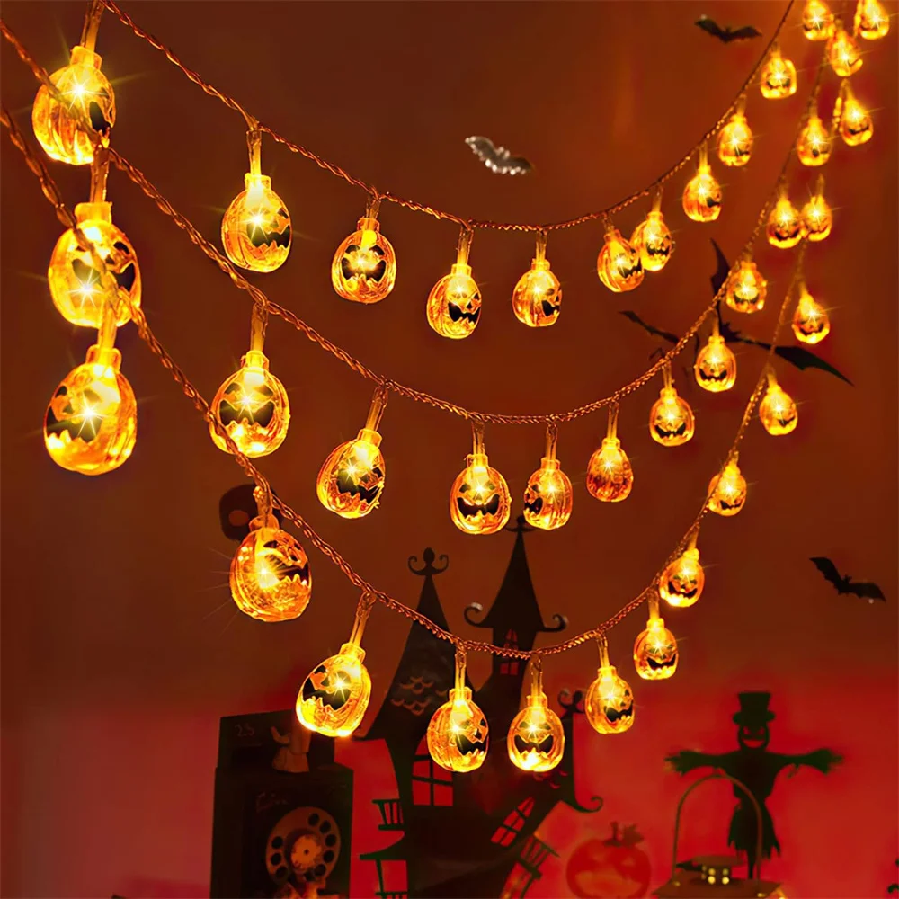 2024 Halloween Pumpkin String Lights 6M 40LED 3D Pumpkin Lights Battery USB Powered Fall Lights for Home Indoor Decorations 642