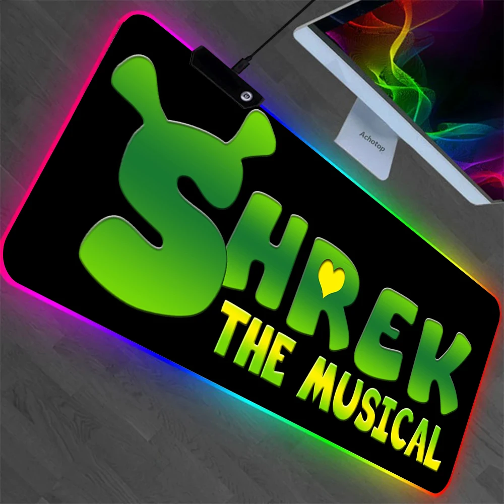 Funny S-Shrek Cartoon Cute RGB Pc Gamer Keyboard Mouse Pad Mousepad LED Glowing Mouse Mats Rubber Gaming Computer Mausepad