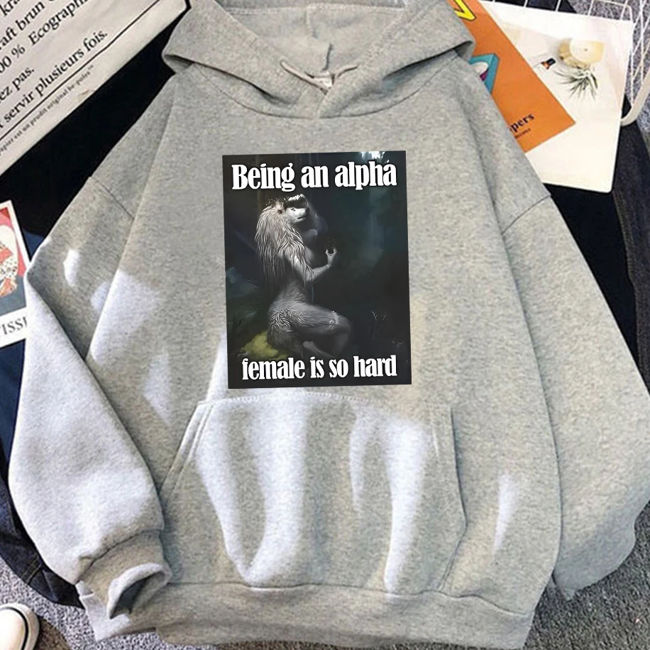 كونها أنثى ألفا صعب جدا مضحك الذئب ميمي هوديس الرجال النساء ريترو موضة Harajuku المتضخم البلوز مضحك الشارع الشهير