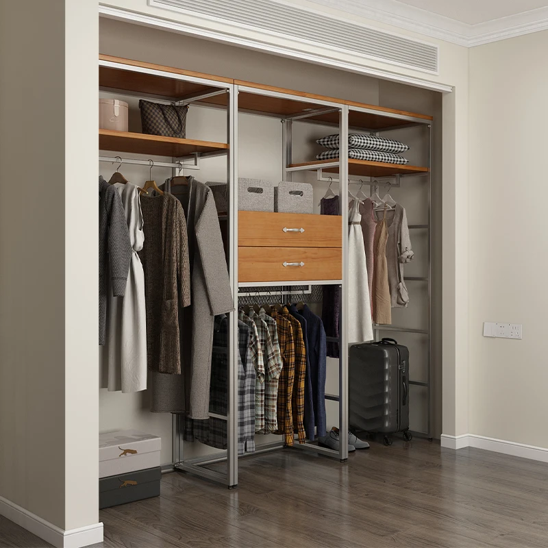 Open wardrobe walled wrought iron walk-in clothing rack rack frame metal floor bedroom wardrobe cloakroom