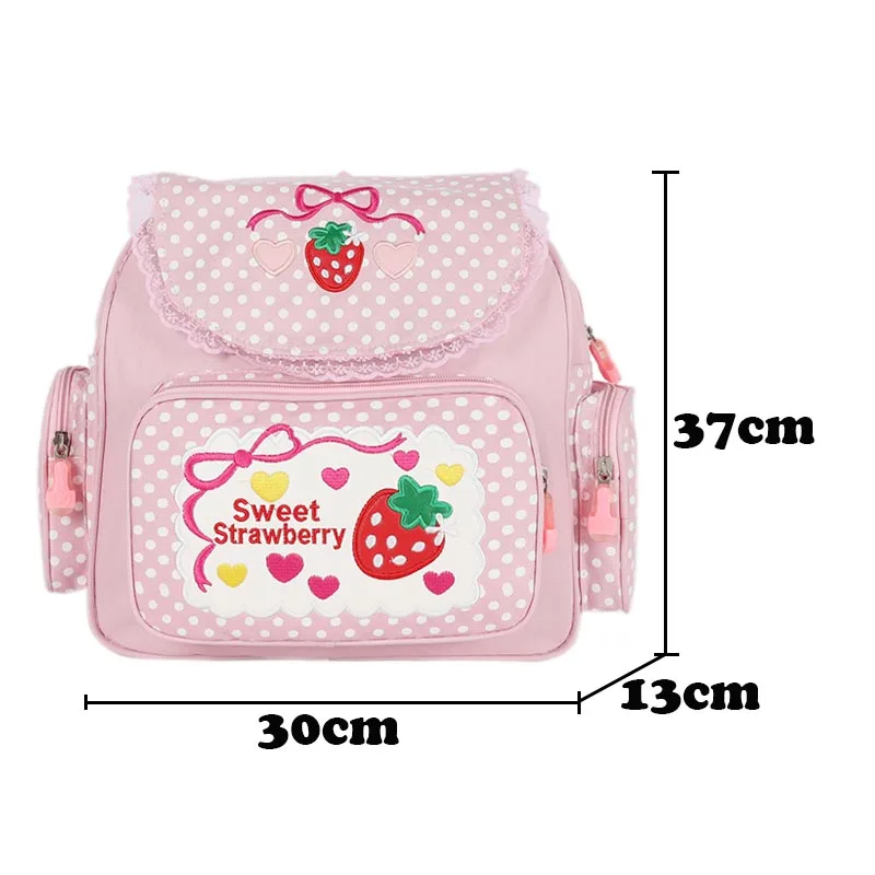 Pink Girl Embroidery Strawberry Children\'s Schoolbag Student Girls Birthday Gift 2023 New Japanese Cartoon Children Backpack