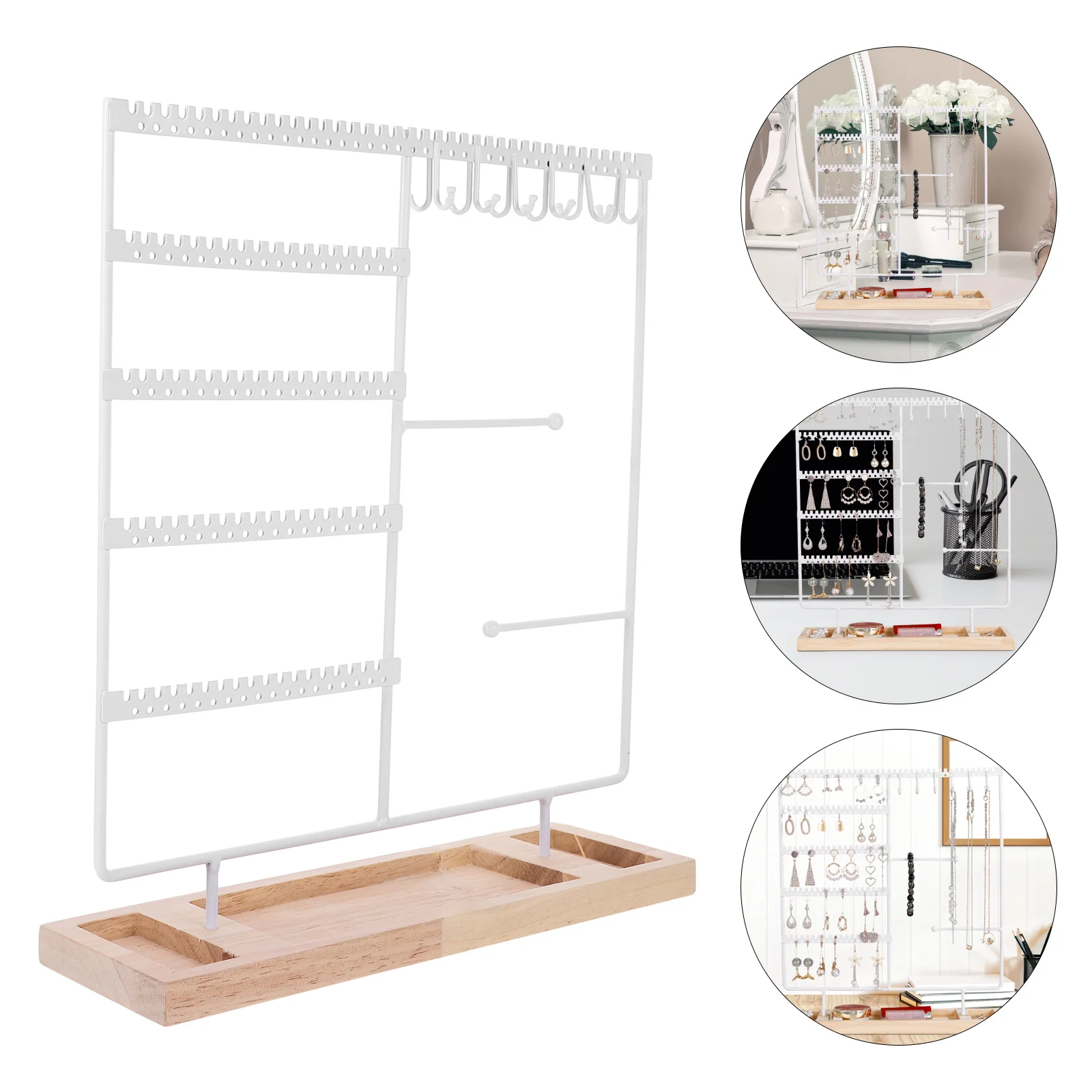 

Wooden Base Earring Stand Jewelry Display Rack For Hanging Earrings Tabletop Jewelry Organizer Storage Holder Desktop