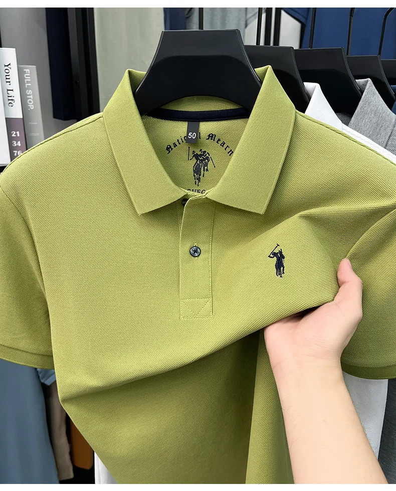 High-End 100% Baumwolle Kurzarm Polo Shirt Sommer Mode Luxus Marke Pony Stickerei T-Shirt Business Freizeit Golf Herrenkleidung – Detail 35