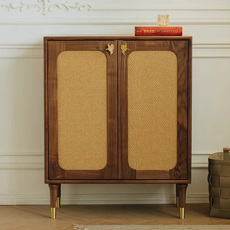 Nordic Entrance Cabinet Butterfly Shoe Cabinet Household Large Capacity Door Storage Cabinet Locker Black Walnut Solid Wood Cabi