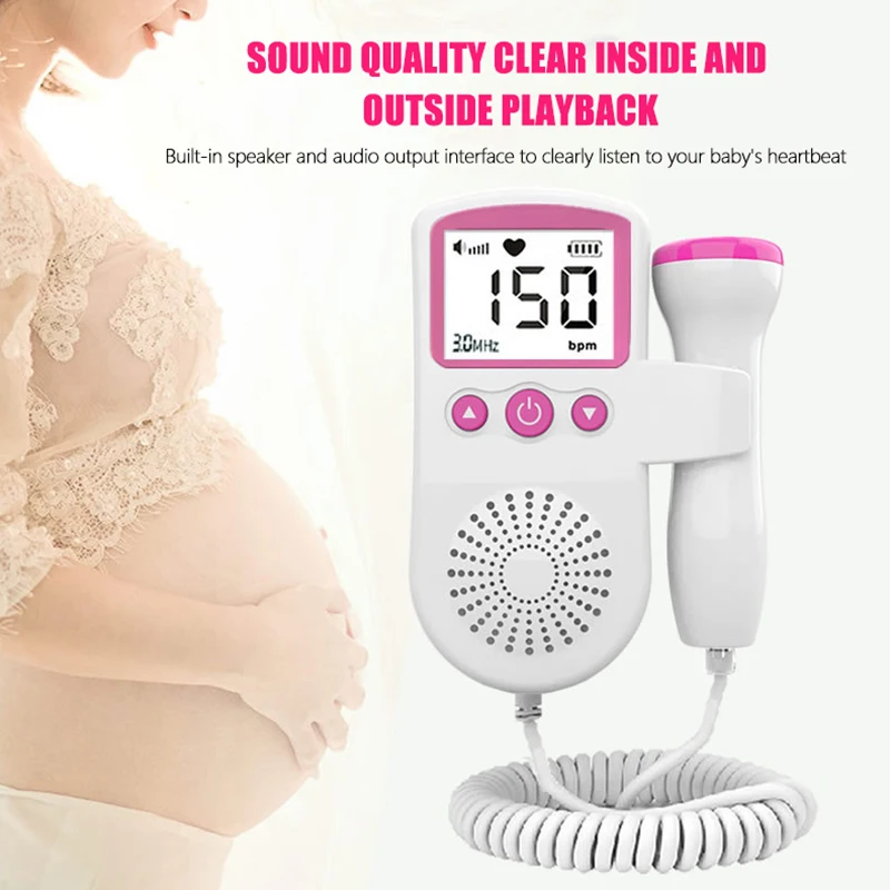 Portable Fetal Doppler Baby Monitor Heart Beat Monitor Probe LCD Display For Pregnant Maternity Women Home Pregnancy Pink Blue