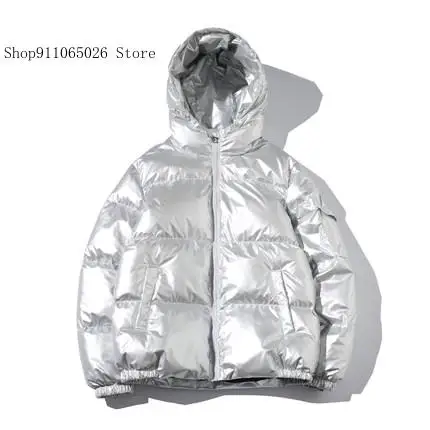 Autumn and Winter Bright Face Youth Short Hooded Breadms Trendy Loose Smooth Cotton Jacket Coat for Men