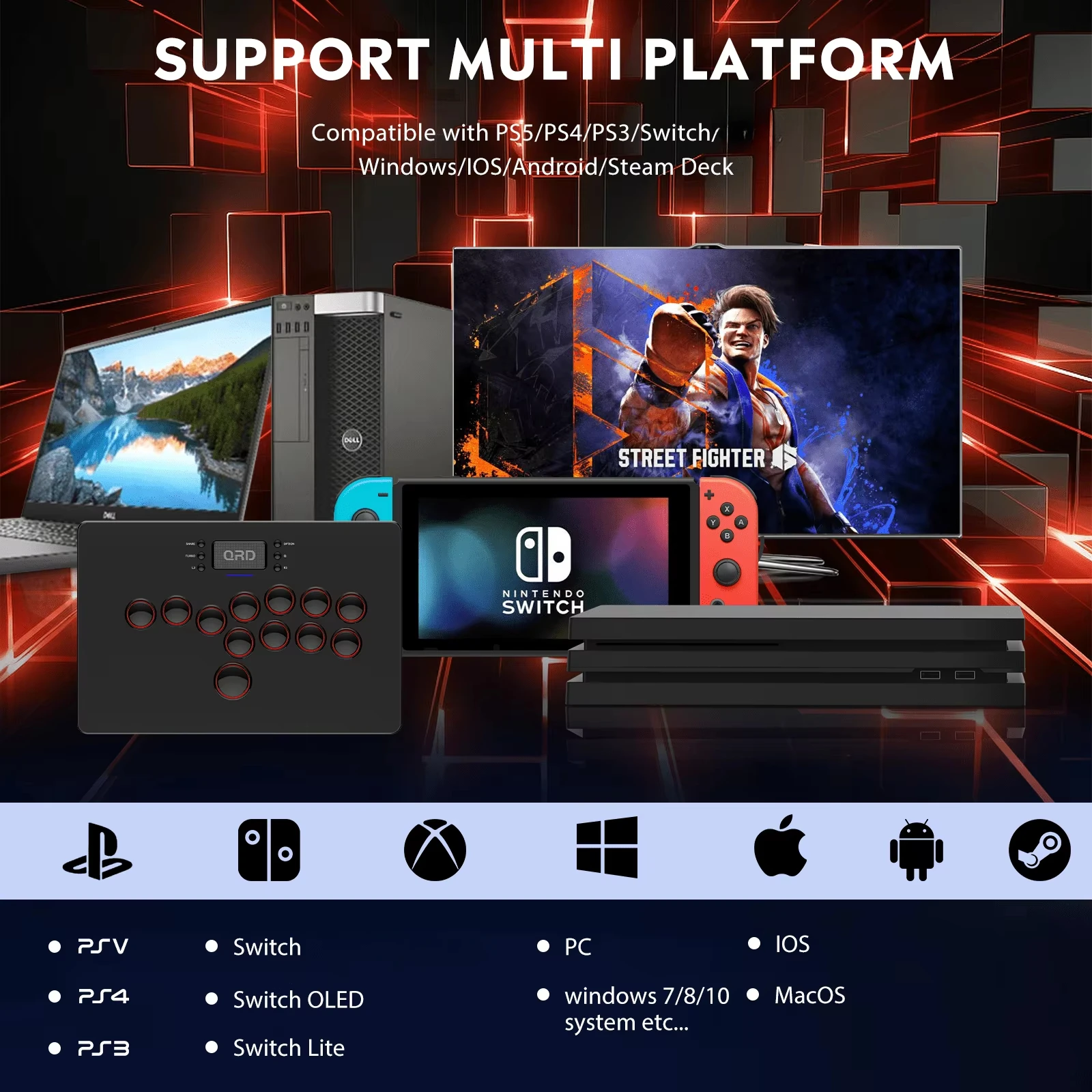 QRD Maestro S3 Wireless Hitbox for PS5/PS4/PS3/Switch/Steam/PC/IOS/Android Leverless Hitbox