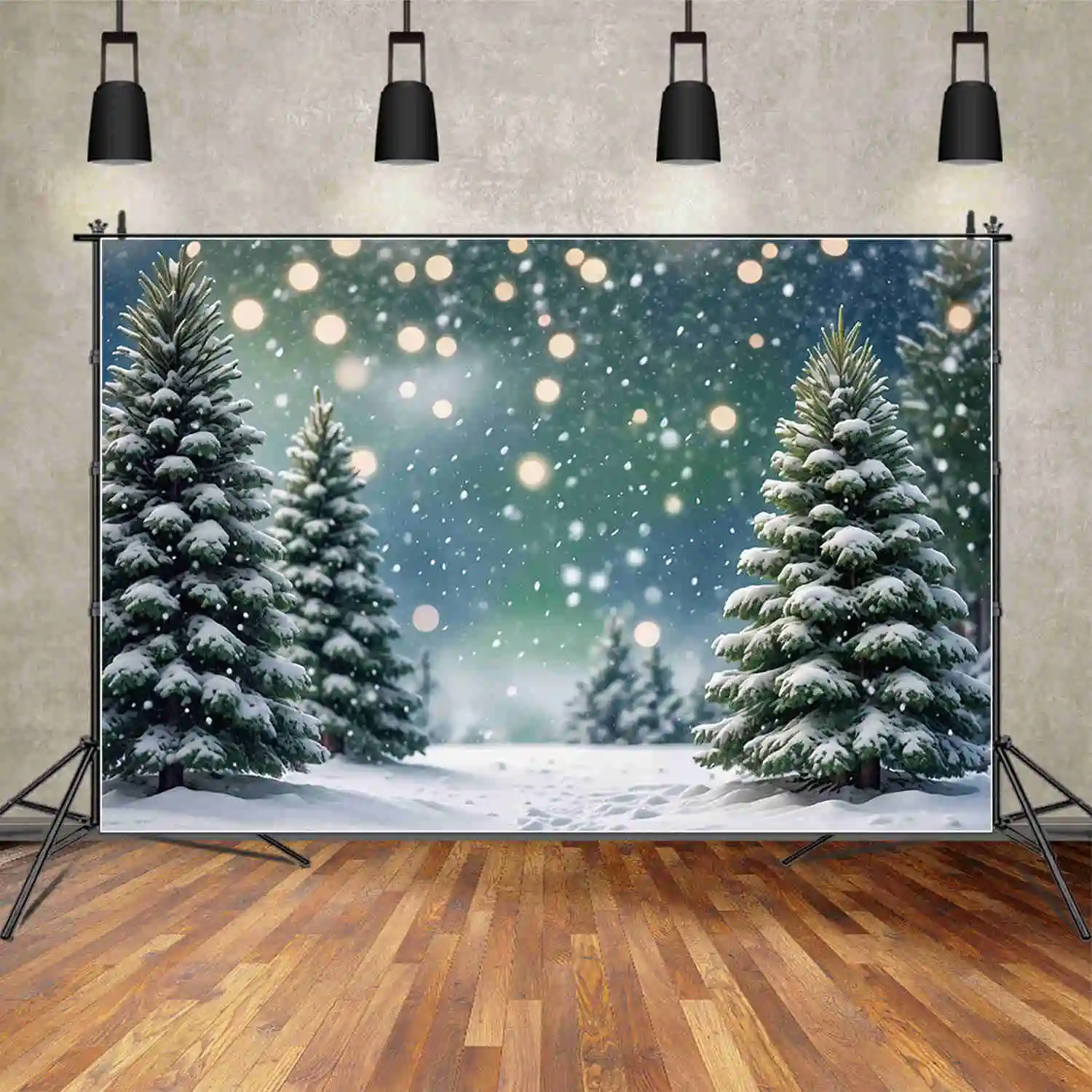 MOON.QG Christmas Pine Tree Background Forest Children Winter Snow Outdoor Backdrops Custom Party Decoration Photo Shoot Props