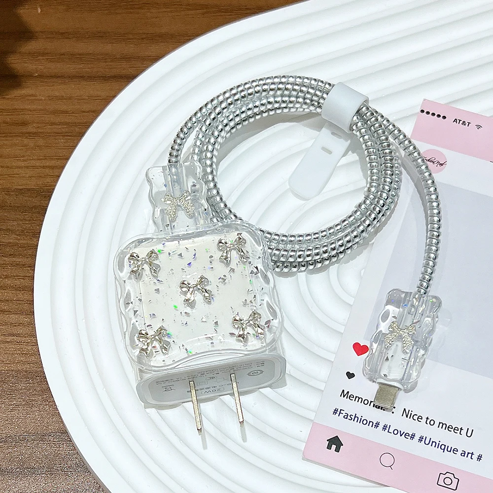 INS Fashion Clear Charger Case For Apple iPhone 18 20W Transparent Data Wire Winder Cable Protectors Port Breakproof Protection