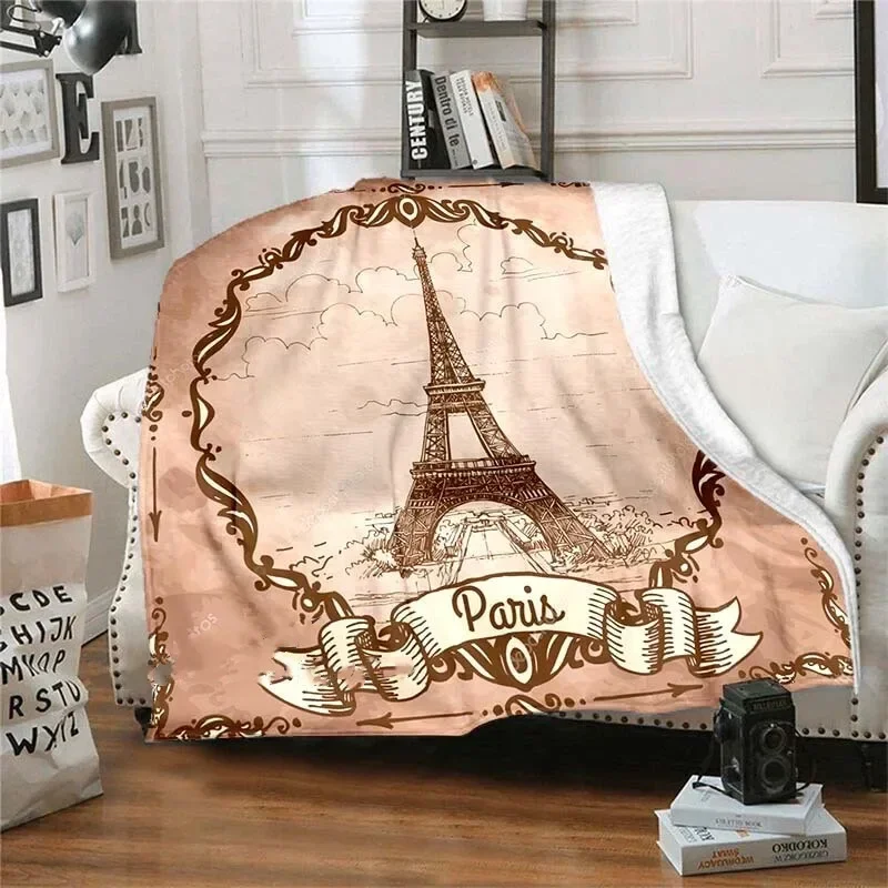 Eiffel Tower Retro Style Flannel Plush Throw Blanket Creative Soft Warm Lightweight Home Sofa Bed Decor Office Travel Gifts
