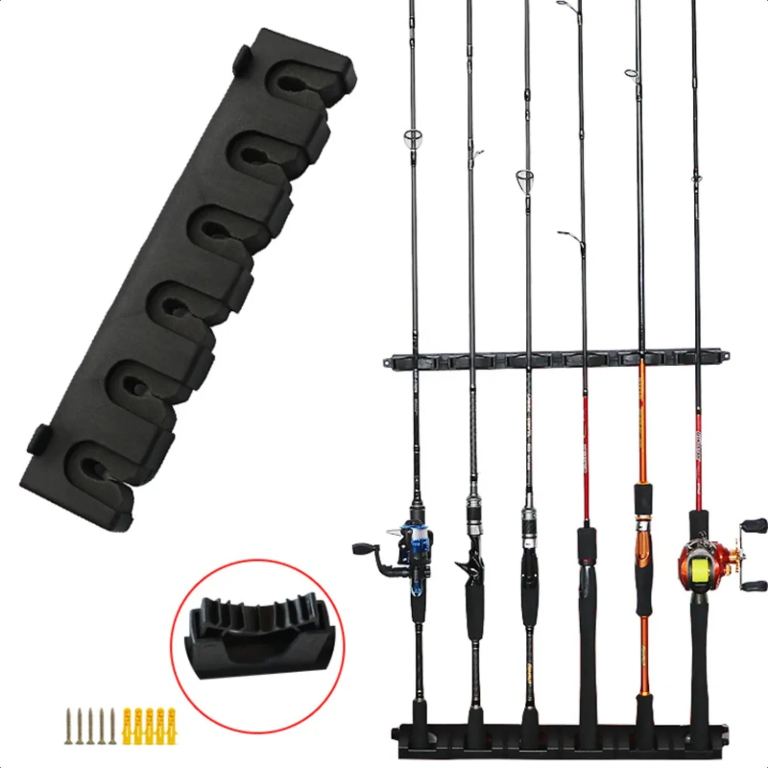 

1PC Plastic Fishing Rod Holders 6-Rod Rack Vertical Pole Holder Wall Mount Modular Garage