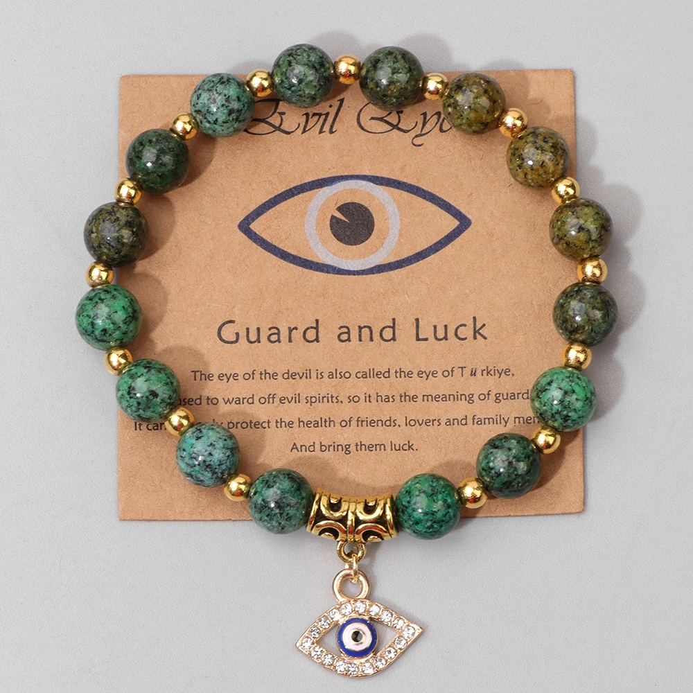 Lucky Turkish Evil Eye Pendant Beads Bracelet Natural Stone With Card Charm Bangles Men Women Fashion Friendship Jewelry Gift