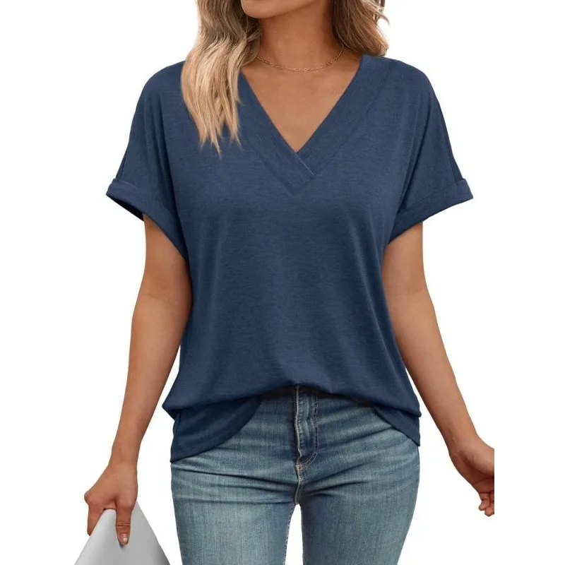 

Plus Size 1XL-5XL Women's Fashion Solid Color V Neck Tee Casual Short Sleeve T-Shirt for Women's Plus Clothing for Daily Wear