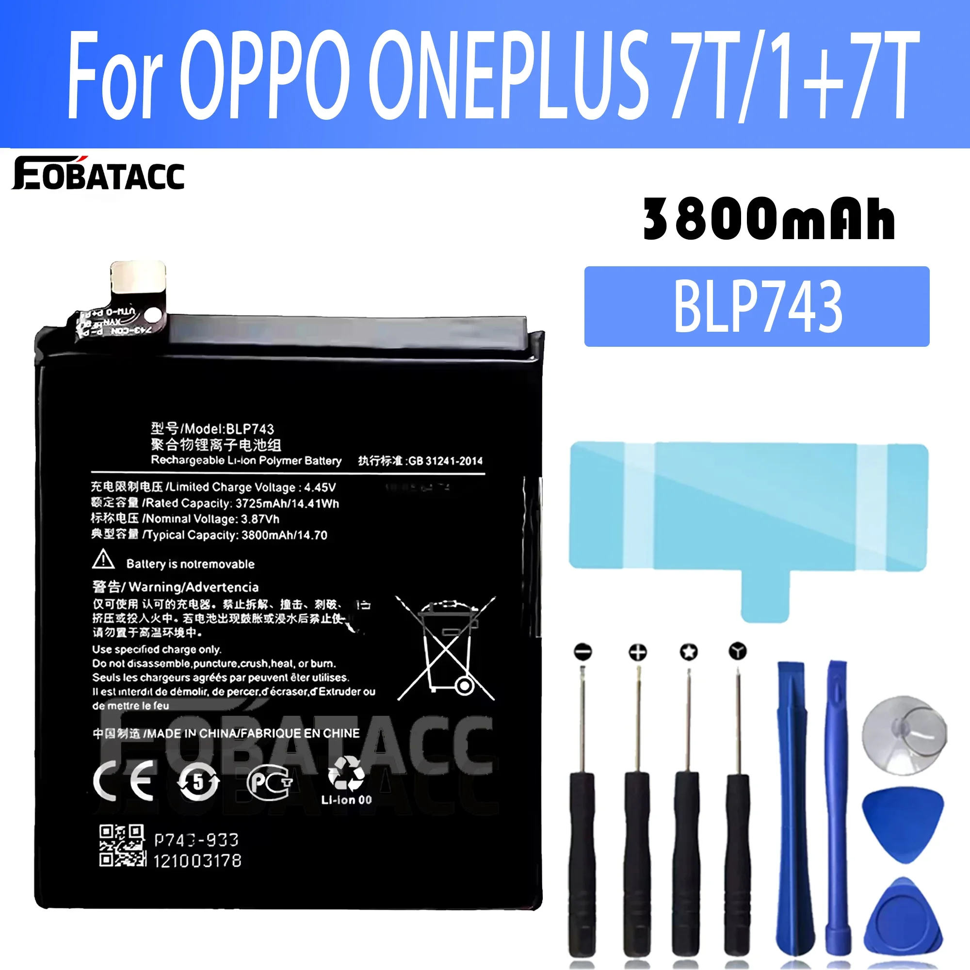 

100% New Original Battery BLP743 For OPPO 1+7T Battery + Free Tools