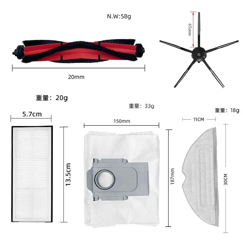 Für roborock q5 q5 plus roboter vakuum ersatzteile zubehör walze hauptseite bürste hepa filter staubbeutel abdeckung