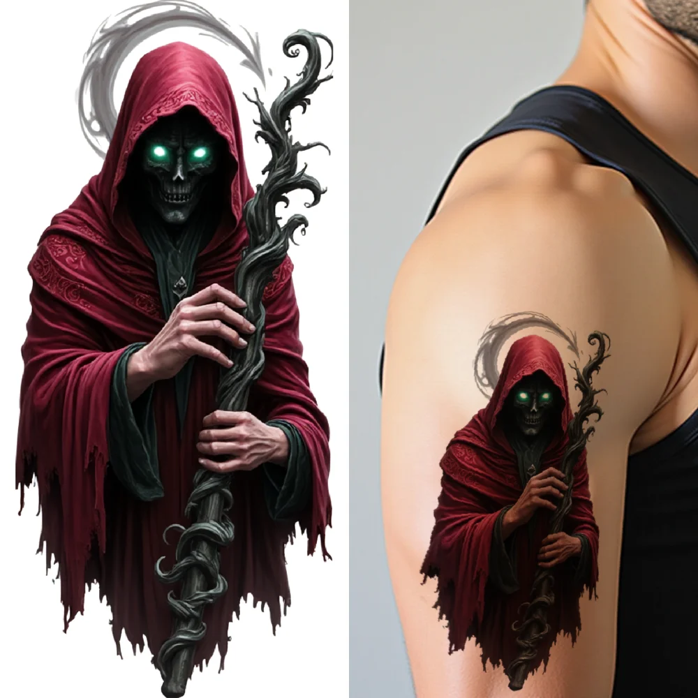 

3pcs Temporary Tattoo Waterproof Long-lasting Body Stickers Enchanted Robe Dark Warrior Eerie Light For Arms Adults Men