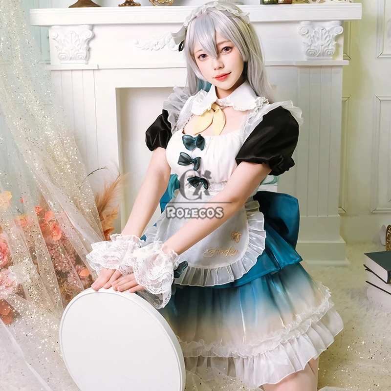 ROLECOS Game Honkai: Star Rail Firefly Maid Cosplay Firefly Costume Halloween Women Blue Dress Uniform Fullset Outfit Suit