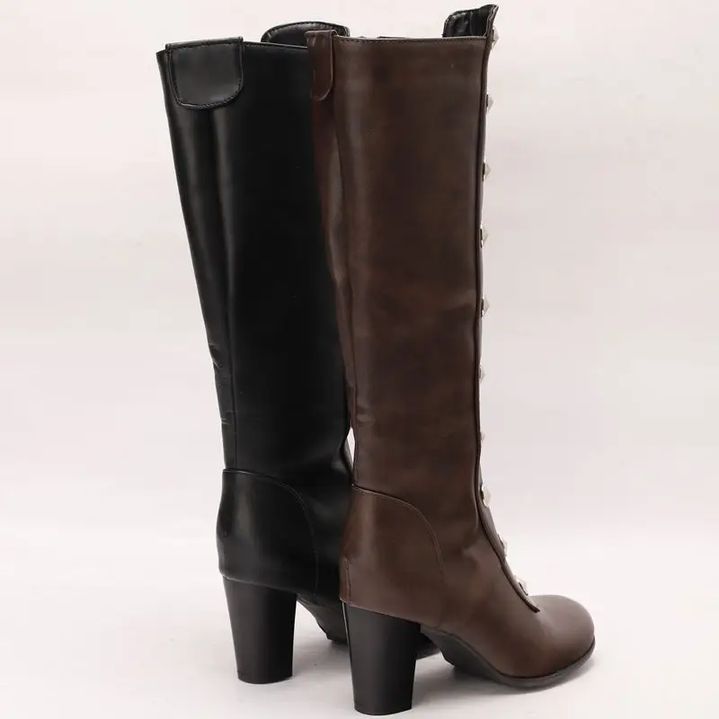 REAVE CAT Female Knee High Boots Round Toe Block Heels Zipper Large Size 44 45 46 Sexy Dating Banquet Tall Bota for Women Black view 3