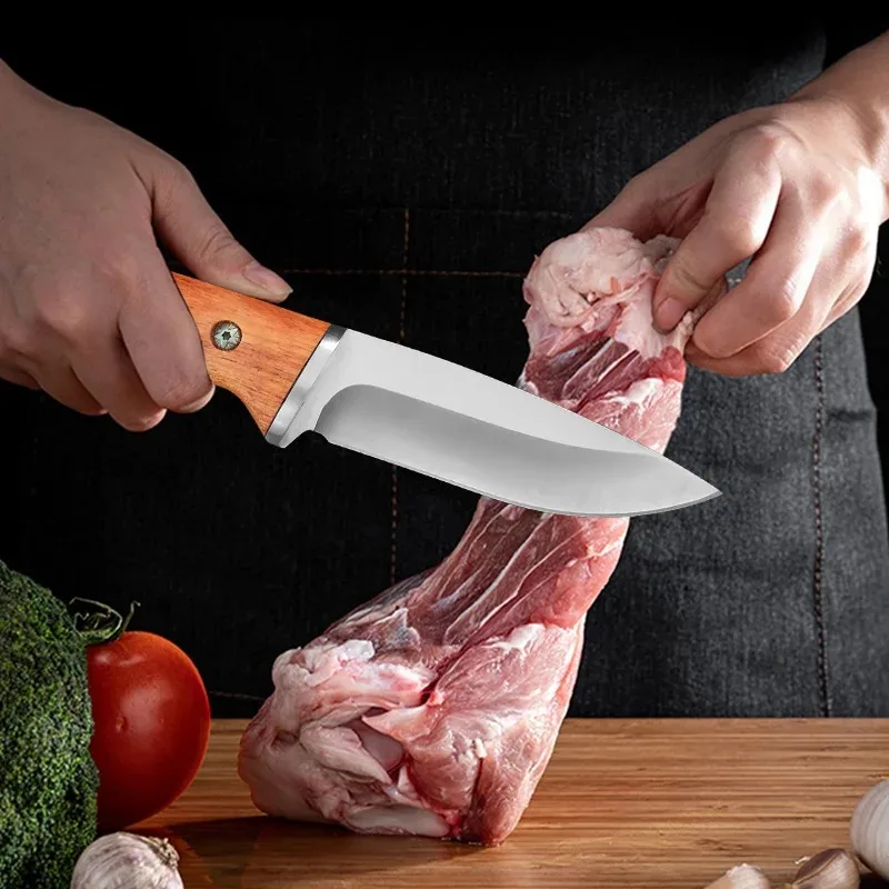 Boning Knife Hand Forged Chef Butcher Cook Meat Steak Fish Vegetab Kitchen Knives Wood Handle Slicing Barbecue Knife With Sheath