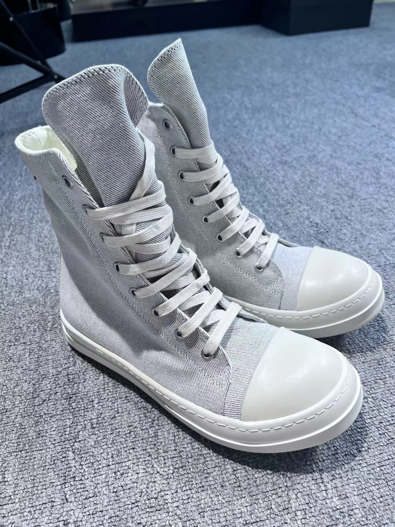 

Classic Gray High Top Canvas Shoes Beige Ankle Boot Men's Casual Sneaker Zipper Lace-Up Grey Boots Ro Women's Sneakers