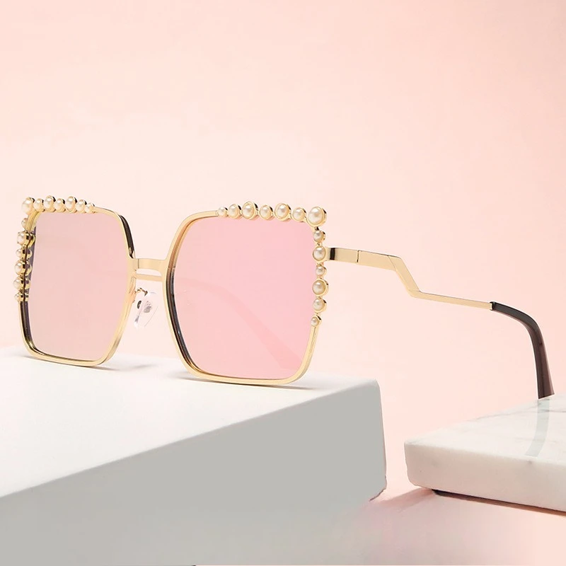 

Luxury Rimless Street Photography Sunglasses Pearl Decor Women Fashion Traveling Shades Uv400 Lady's Vintage Driving Glasses