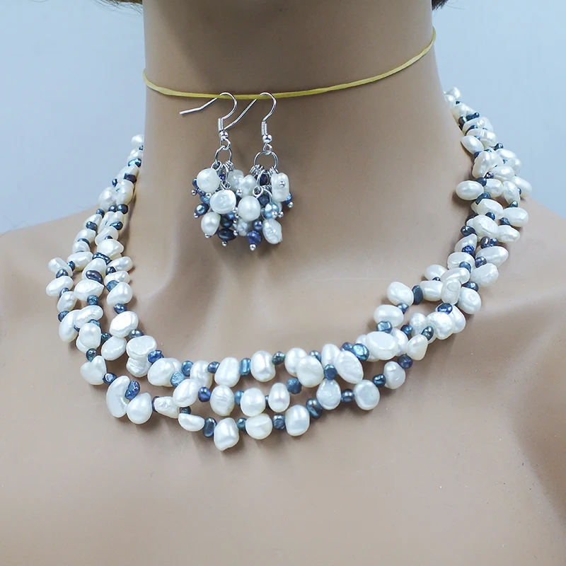 Very rare. 6-7MM AAA Natural Baroque Pearl Necklace/Earring Set. Charming Women's Party Classic Jewelry 18”