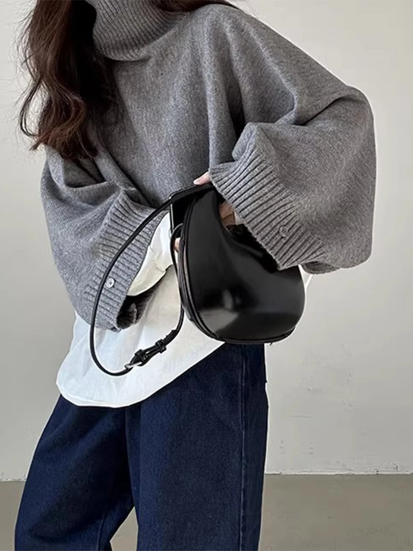 High-Ne ort Gestrickte Pullover frauen Reine Farbe Schichtung Top Winter Neue Sle Design Sinn Asymmetrische Fem Faion