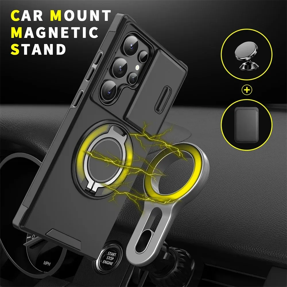 

Slide Lens Protection Magsafe Stand Case for Samsung S25 S24 S23 Plus S21 S22 Ultra S20 FE A54 A15 Rotating Hidden Holder Cover