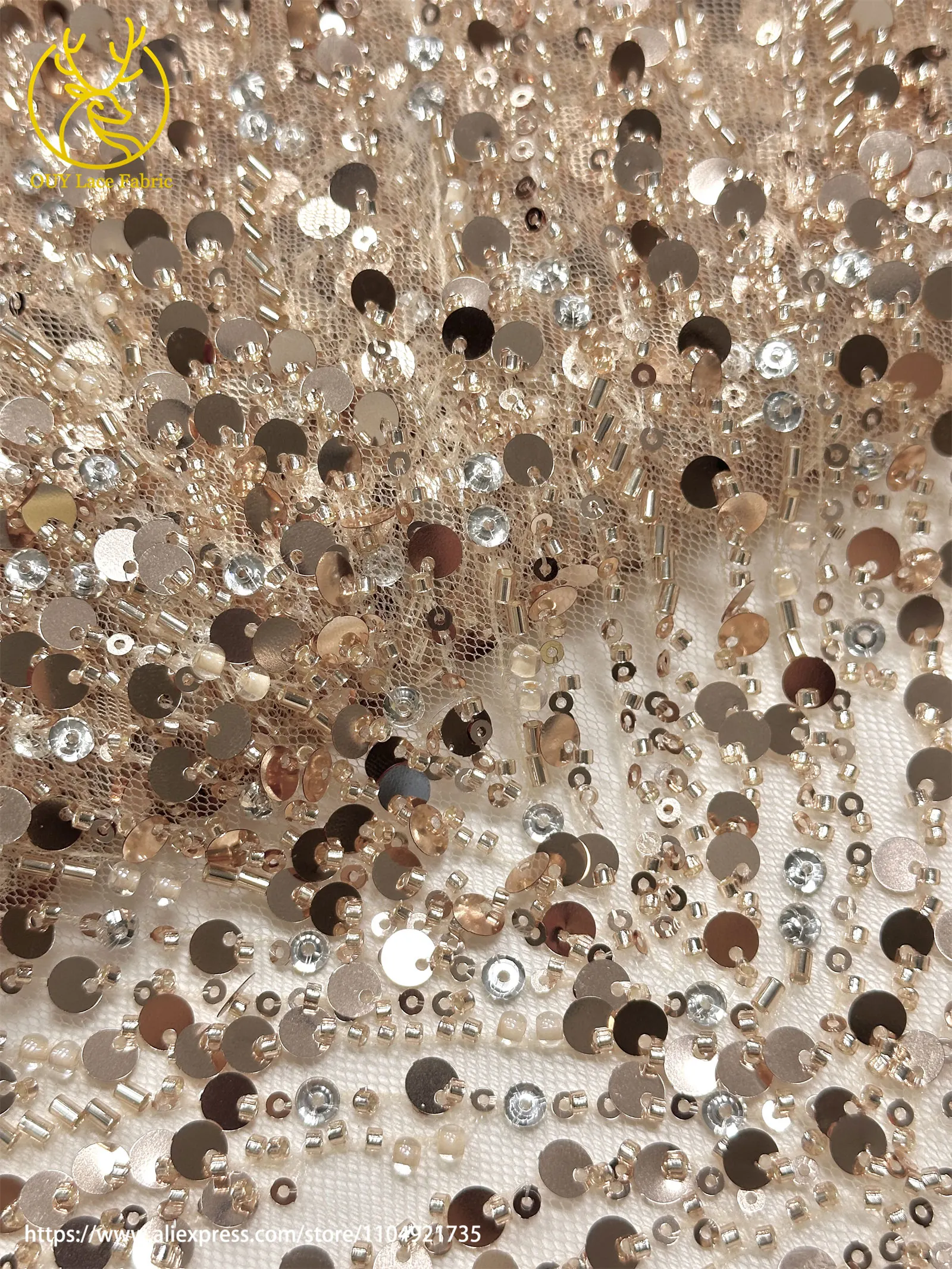 Goldene Afrikanische Pailletten-Perlen-Spitze für Bräutigamkleid 2026 Luxuriöse Französische Nigerianische Bestickte Tüllspitze für Partykleider – Detail 19