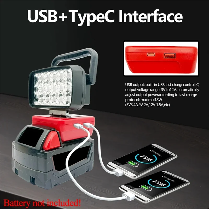 AB42-Portable Lanterns Spotlight For  18V Li- Battery Camp Emergency Light