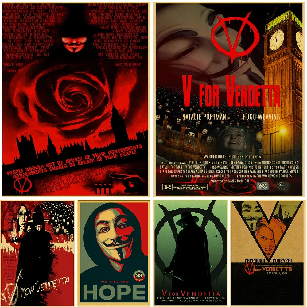 V for Vendetta Retro Print Art Canvas Poster, For Living Room Decor Home Wall Picture
