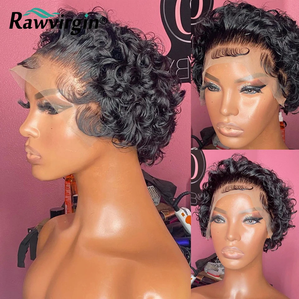 

Raw Pixie Cut Lace Wig Natural Black Curly Short bob Wig 13x1 Lace Front Human Hair Wigs For Women Brazilian Virgin Hair Wig