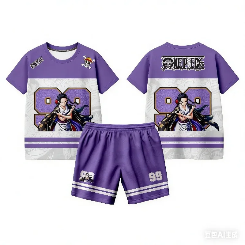 

2026 Summer Hot Anime One Piece Nicole Robin Pattern Short Sleeve Shirt Set for Men's and Women's Fashion Leisure Sports Set