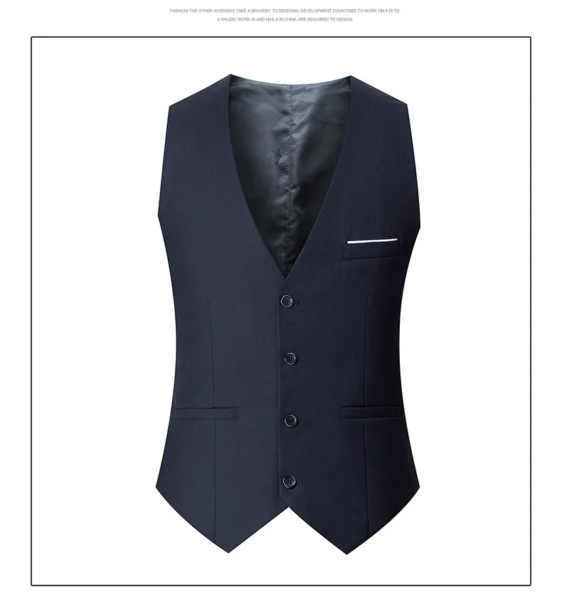 Elegant gentleman slim suit waistcoat men\'s vest gray black navy blue casual fashion V-neck work style