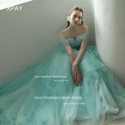 XPAY Simple Sweetheart Korea Evening Dresses A Line Green Fairy Tulle Formal Gown Photo Shoot Off Shoulder Wedding Party Dress