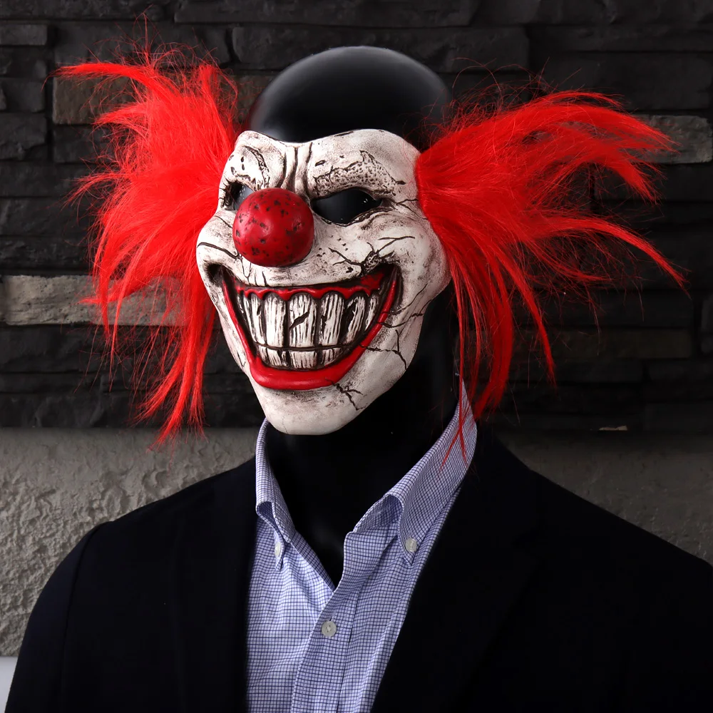 Skręcony metalowy słodki ząb Joker maska Cosplay krwawa pół twarzy klaun maski lateksowe Halloween karnawał Purim kostium imprezowy rekwizyty