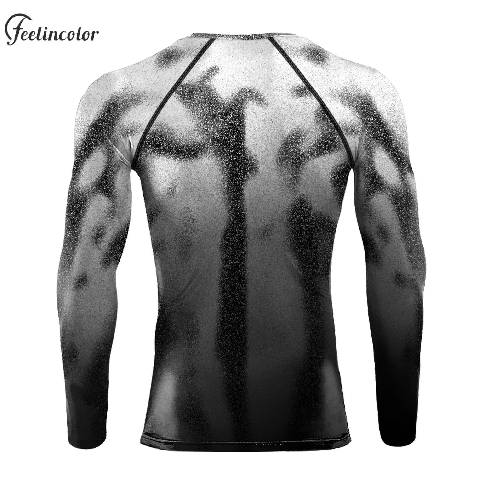 Camicie muscolari con stampa 3D per uomo T-shirt fantasia a maniche lunghe Maschile Fitness Compressione Top Girocollo Abbigliamento maschile