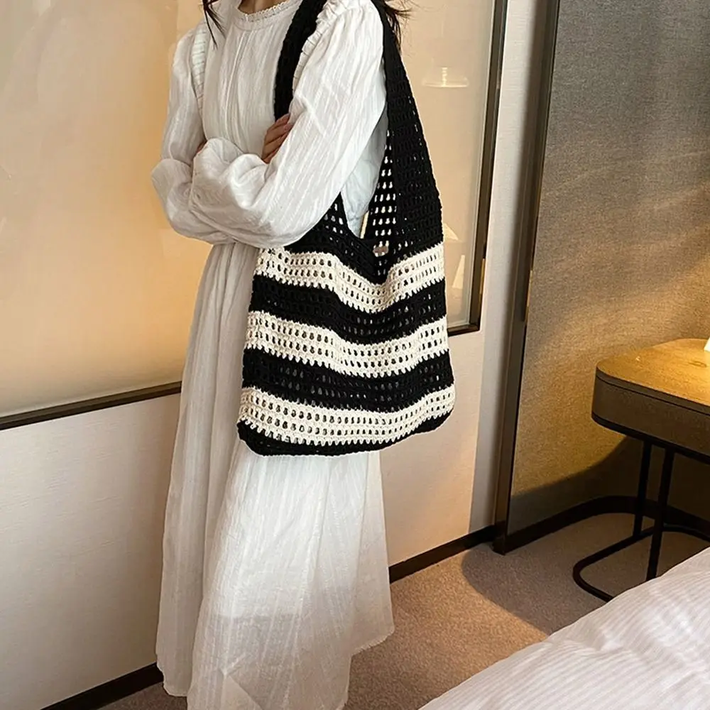 Knitted Shoulder Bags for Women Hollow Woven Crochet Bag Knitting Handbags Bag Shopping Tote Handbag