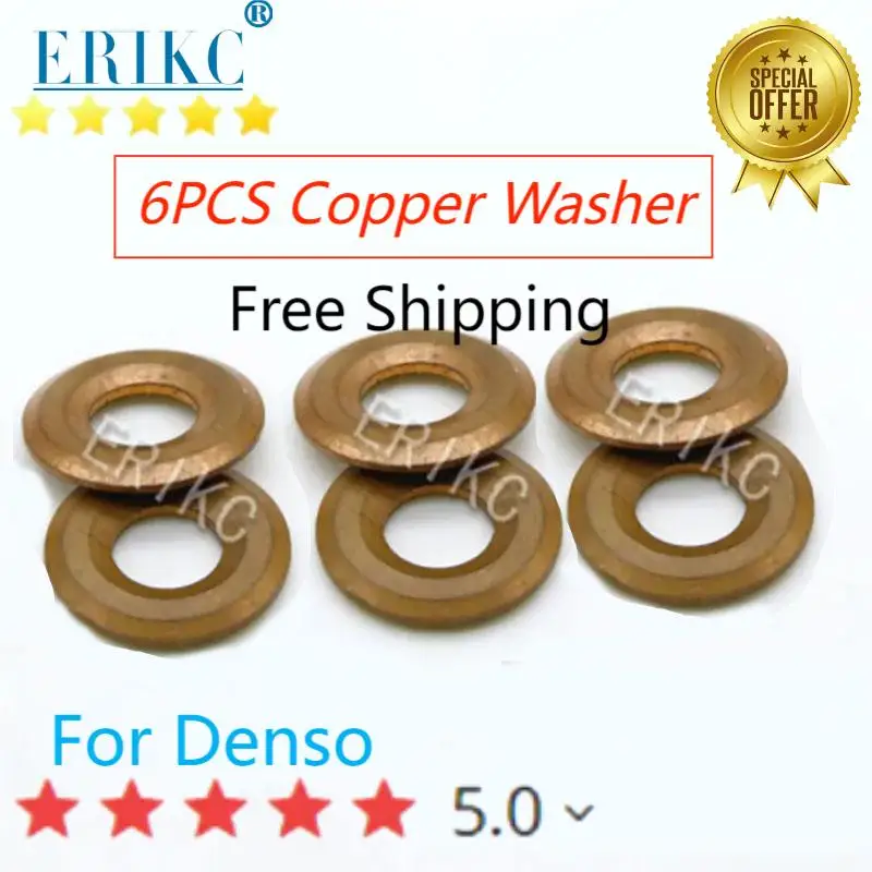 6PCS 23670-0L050 Common Rail Injector Nozzle Copper Washer Fuel Injection Heat Shield Rings for Denso Toyota Hilux E1022016