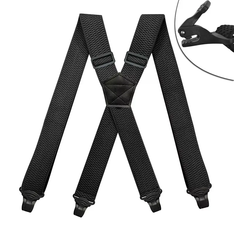 Heavy Duty Suspenders for Men Work Outdoor 3.8cm/1.5inch Y-back 3 Plastic Clips Adjustable Elastic Trouser Braces Strap Belt