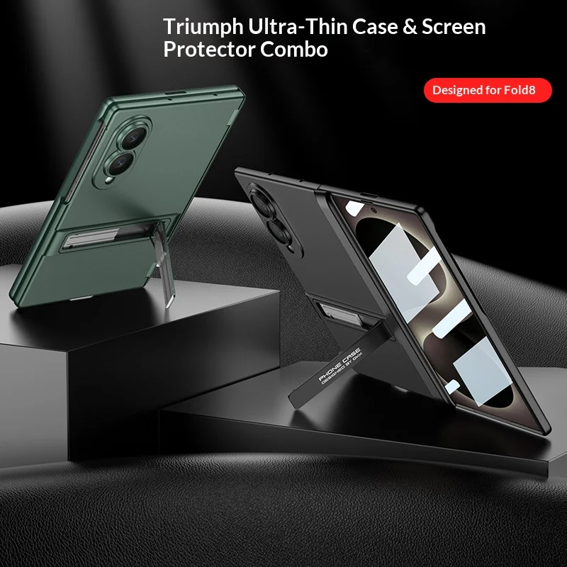New Glossy Frosted Alloy Kiskstand Case For Samsung Galaxy Z Fold 8 Ultra Fold8 Glass Screen Flim Protect Cover