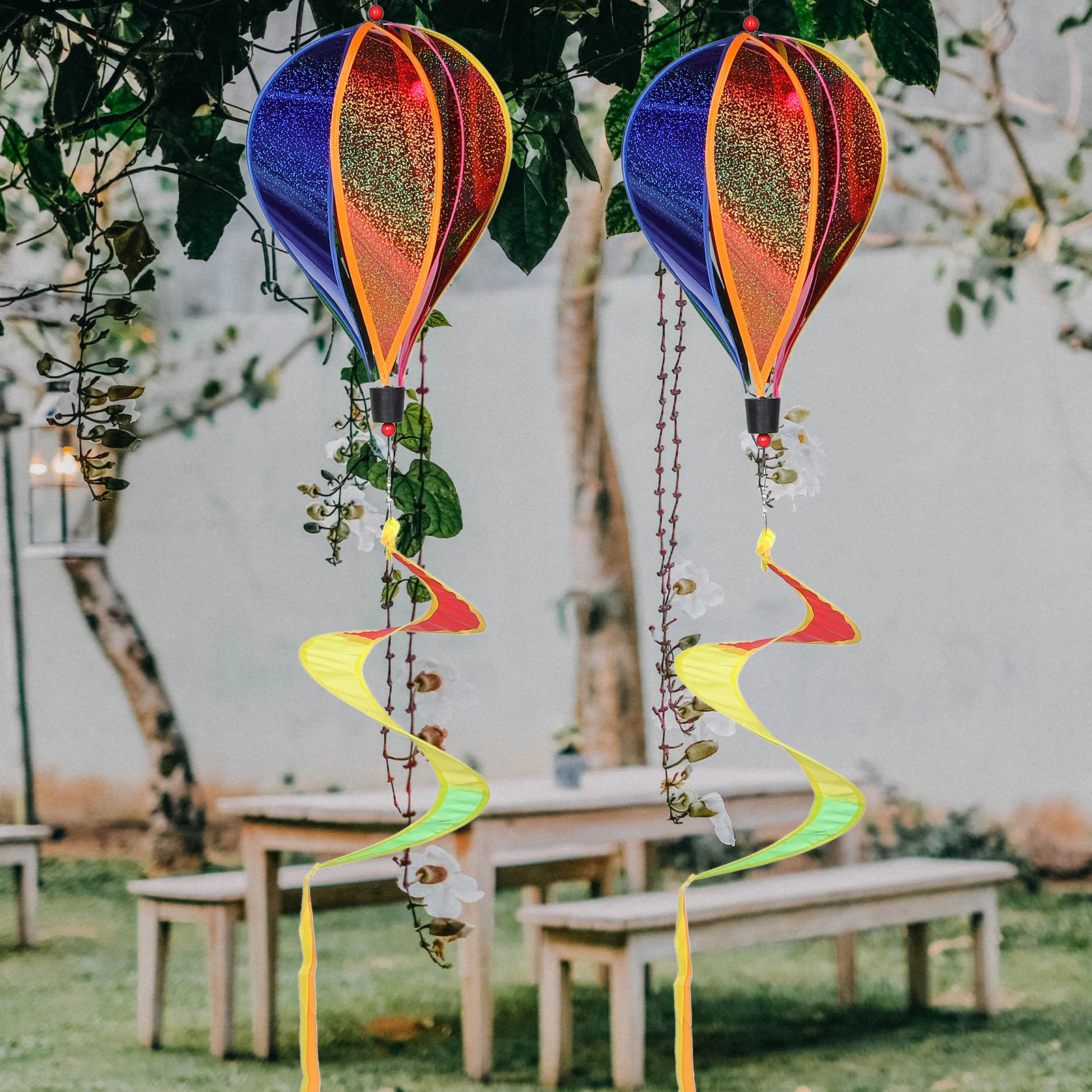 

3pcs Hot Air Balloon Decoration Colorful Wind Spinners For Garden Party Yard Decor Hanging Ornaments Spiral Balloon Pendants