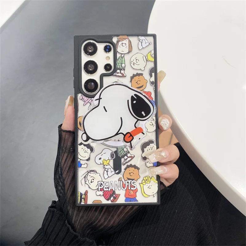 

Cute Cartoon Charlie Brown Snoopy Magsafe Wireless Charge Case For Samsung S23 S22 S24 S25 Ultra Lovely Snoopy Magnetic Holder