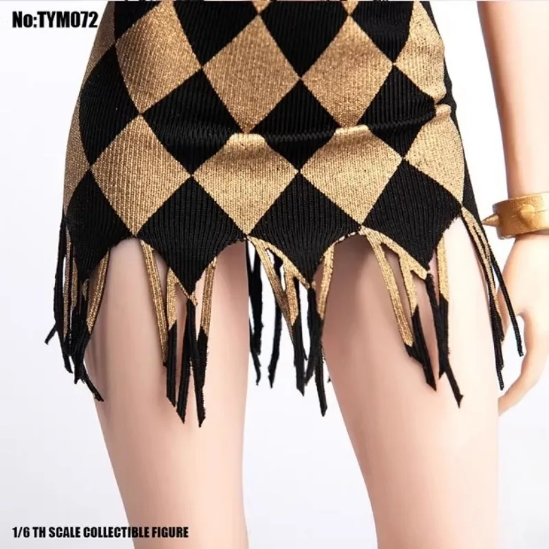 1/6 Female Soldier Tassel Grid Slip Dress Black Brown Grids Backless for 12" Figure Outfit PH TBL Doll Accessory Collection