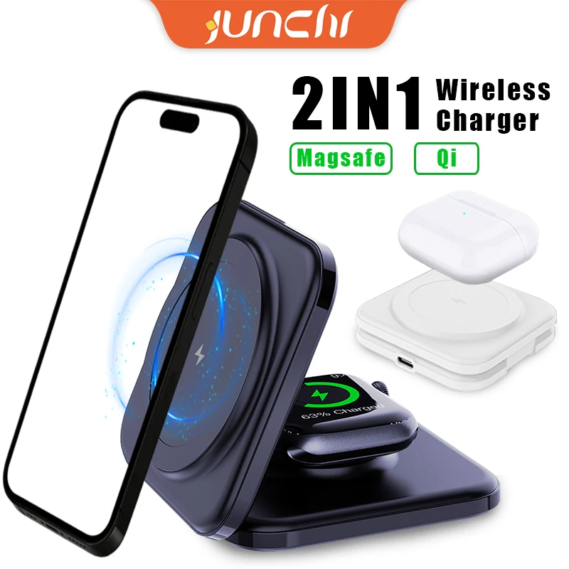 Magnetic Wireless Charger 3 in 1 Magsafe Fast Charging Station Foldable Phone Holder Stand for iPhone 16 15 Apple Watch Airpods