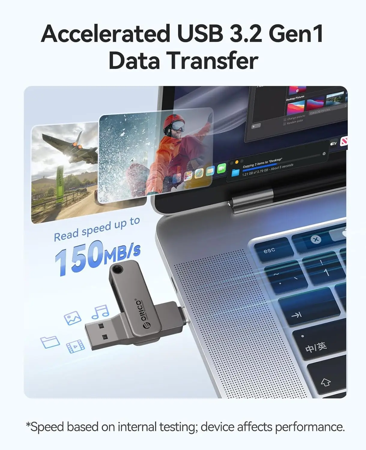 Immagine 3: ORICO Chiavetta USB Dual con USB-C e USB-A, Mini Thumb Drive con Velocità di Lettura Fino a 150MB/s, 32/64/128/256GB per iPhone Serie 15/16/17